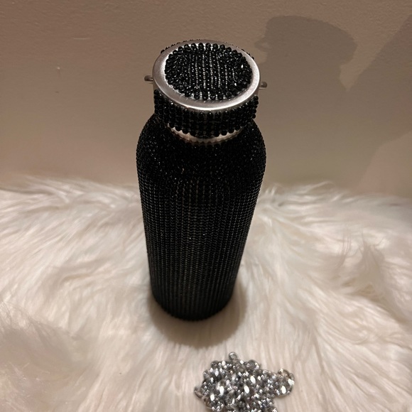 Black Rhinestone Water Bottle with Black Rhinestone and Detachable Silver Chain - Picture 4 of 4